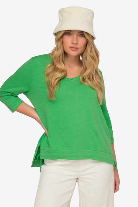 T-Shirt, V-Ausschnitt, Halbarm, Saum mit Raffung OEKO-TEX MIG