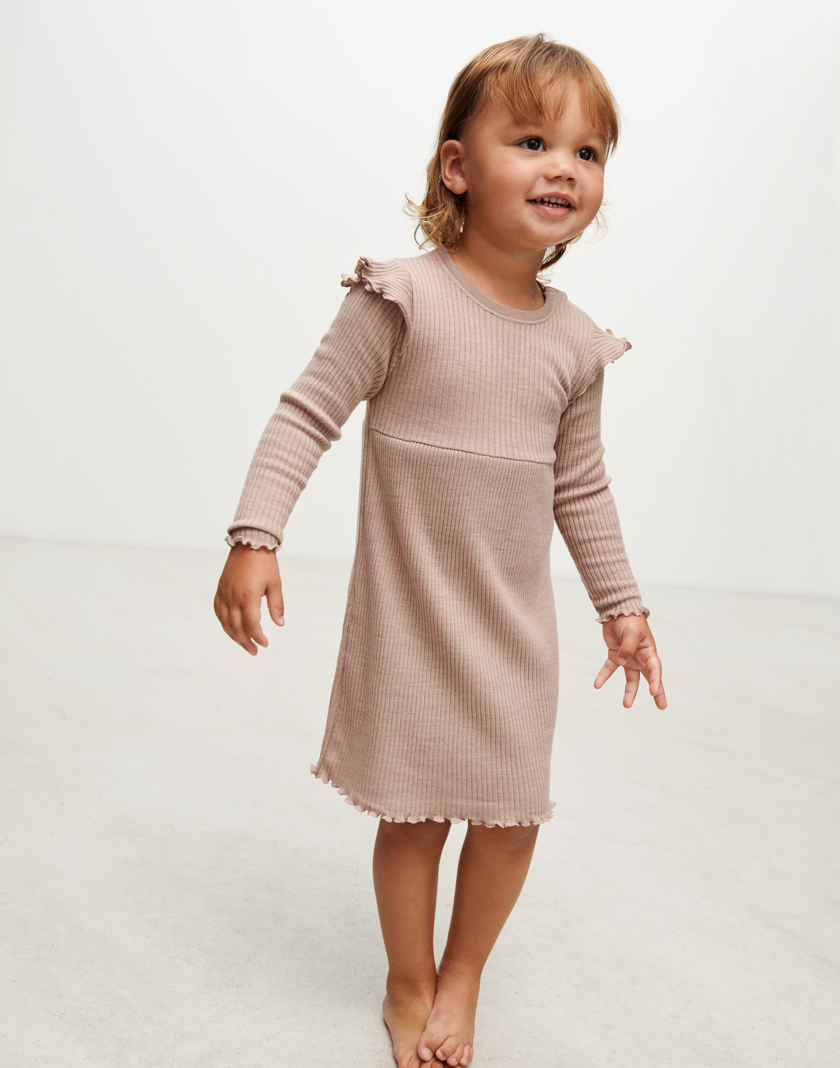 Jurk met ruches van merinowol voor baby's