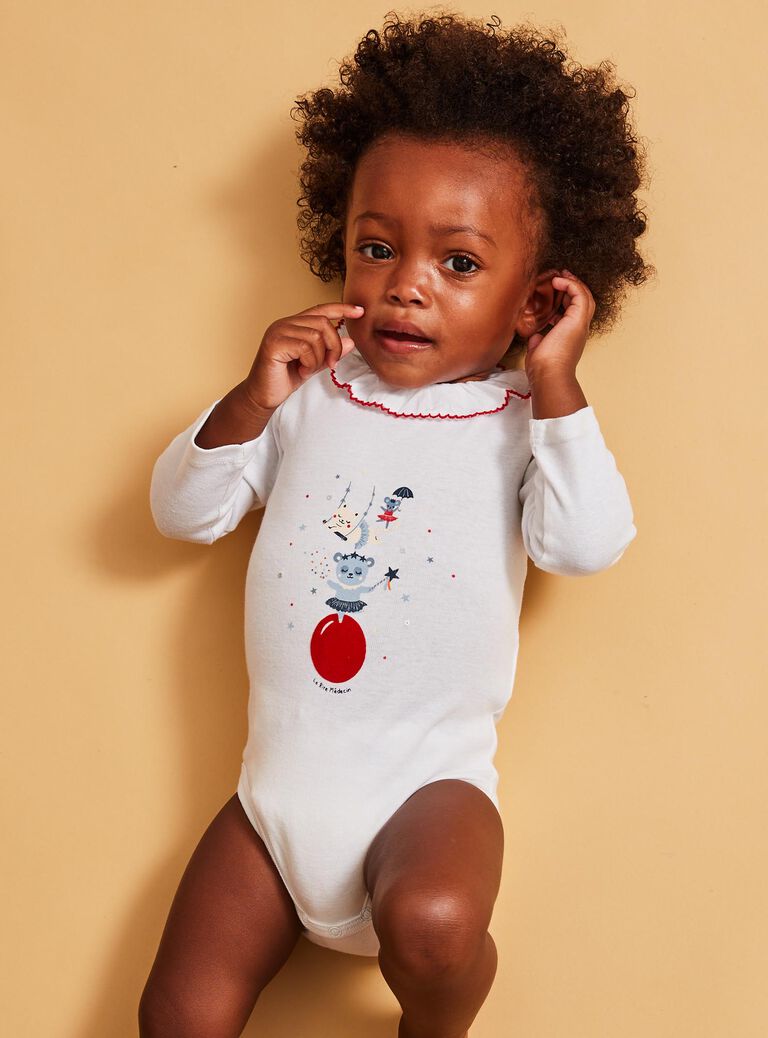 Body imprimé Le Rire Médecin à manches longues écru - Bébé fille