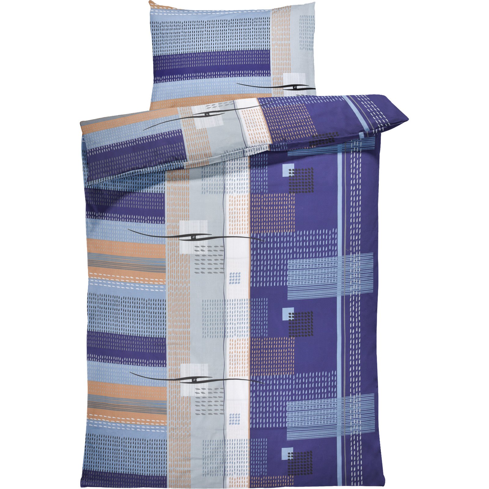 Bettwäsche Satin gemustert blau 160x210 65x100 Bettanzug Nord