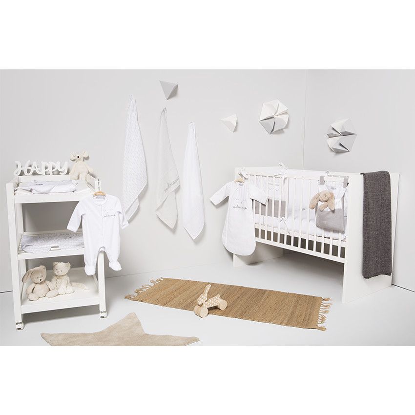 Poche de rangement motif plumes et détails brodés - Gris/Vert