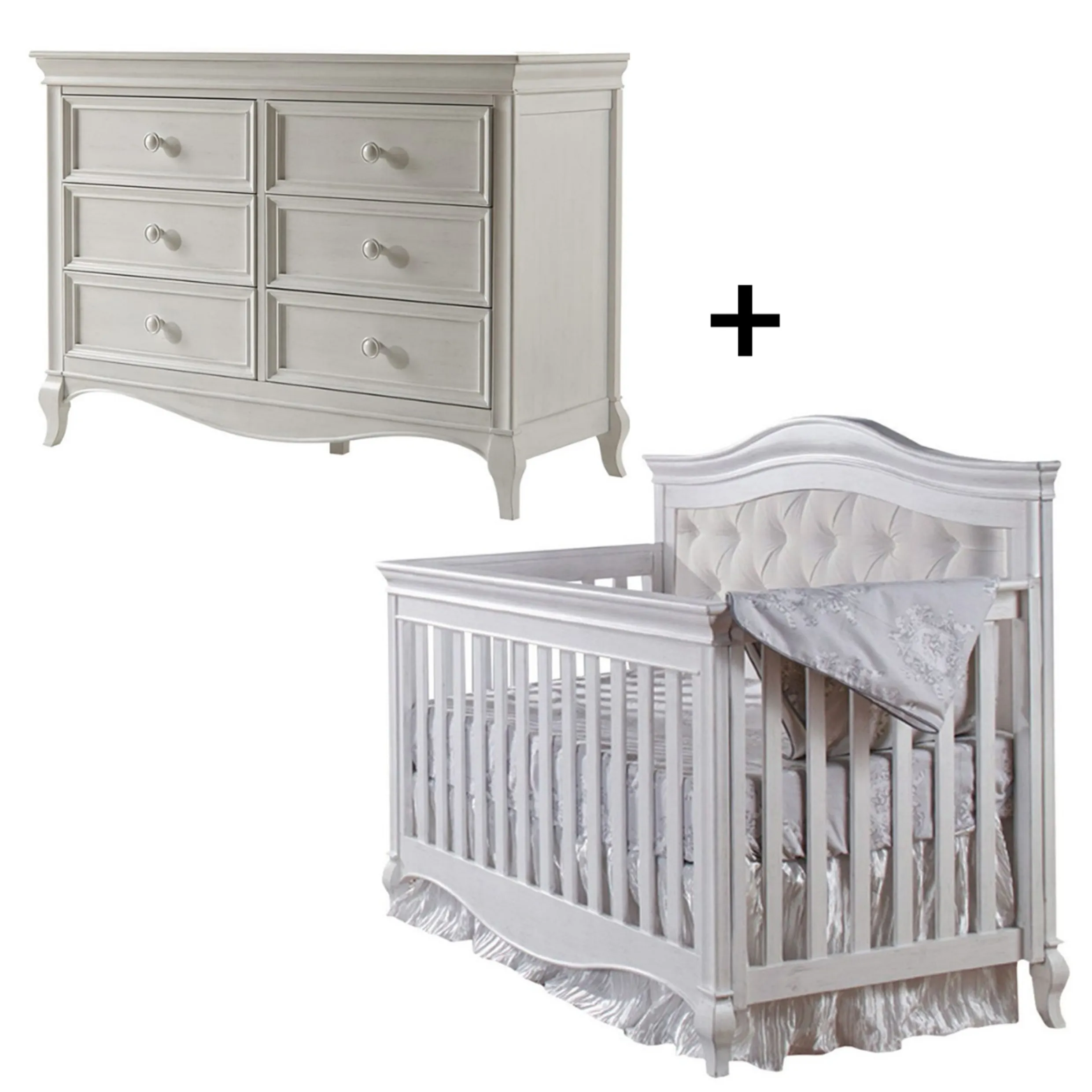 Pali Design Ensemble Couchette + Bureau 6 Tiroirs - Blanc Vintage