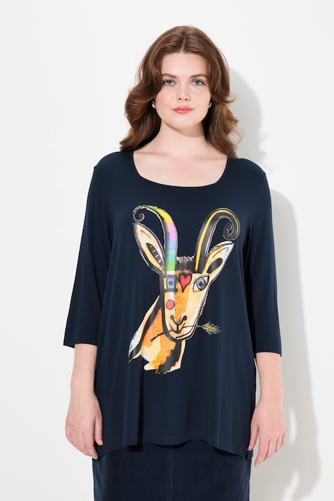 Shirt, Tiermotiv, A-Linie, Carree-Ausschnitt, 3/4-Arm