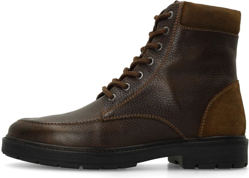 Manfield - Taupe - Leren Veterschoenen - Heren - Enkellaarsjes
