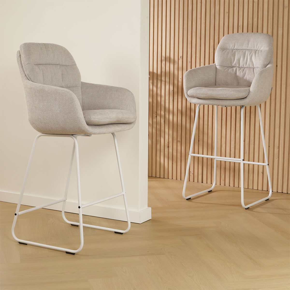 Barkruk Nino-Mia beige - wit onderstel - 75 cm