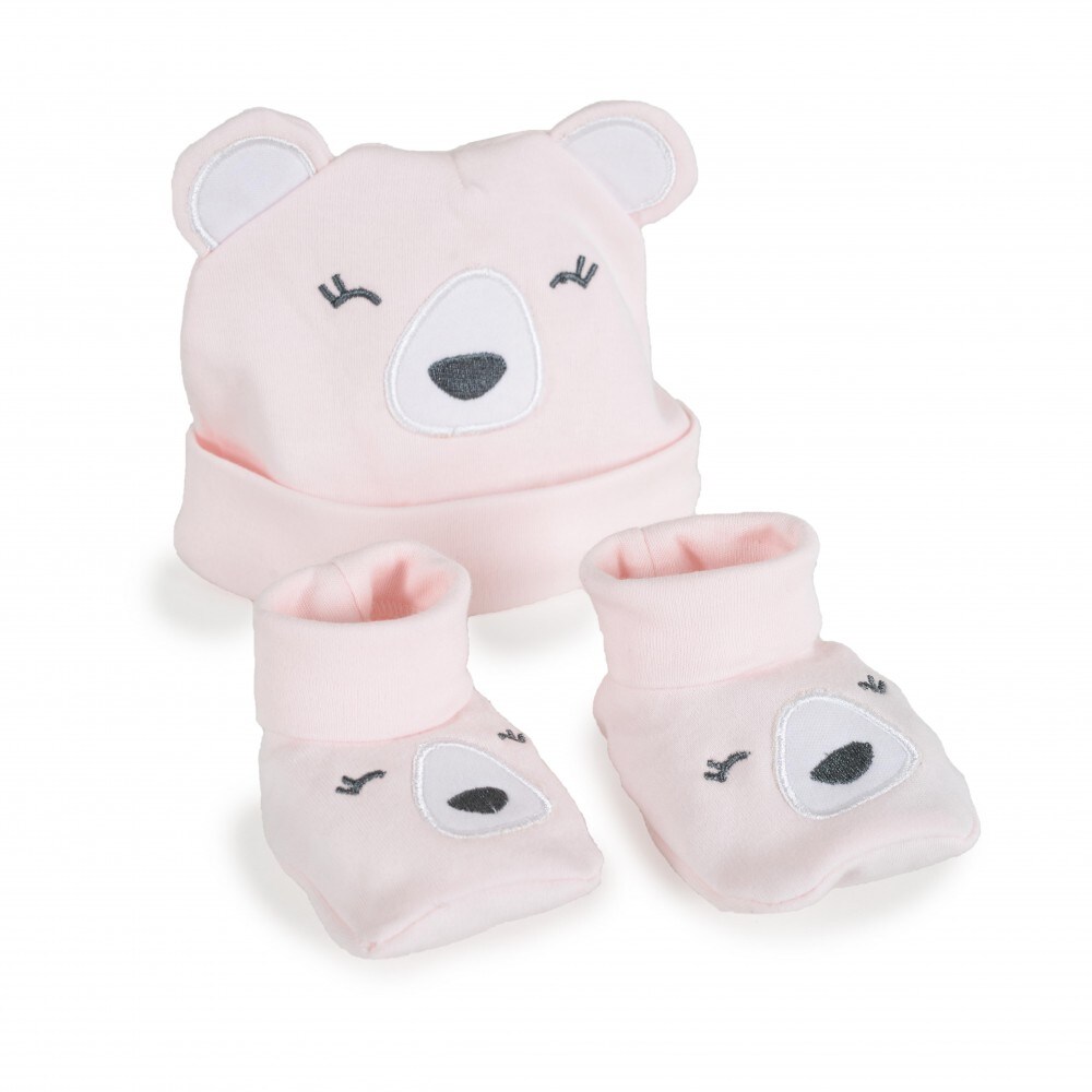 Cangaroo Babymütze und Füßlinge Rey 100 % Baumwolle, Erstlingsmütze Umfang 37 cm rosa