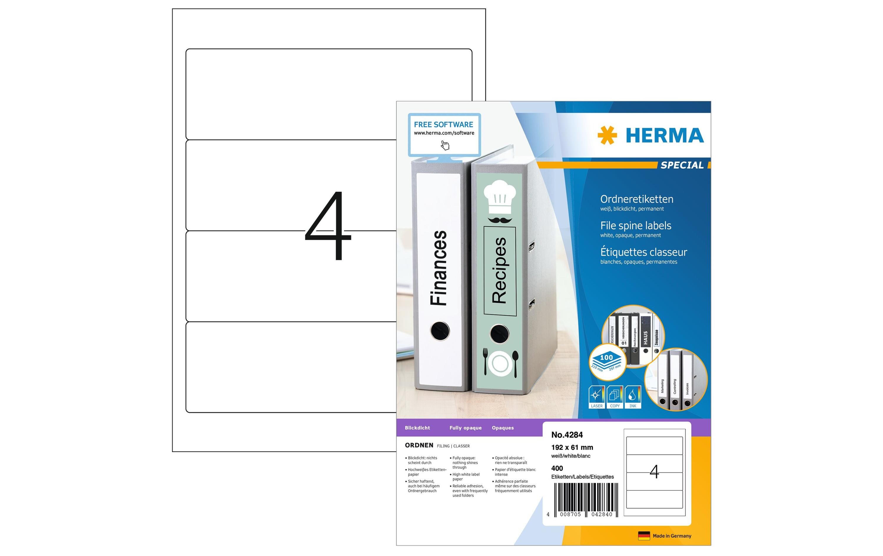 Ordneretiketten 4284 192 x 61 mm permanent, WeissOrdneretiketten A4, 192 x 61 mm permanent