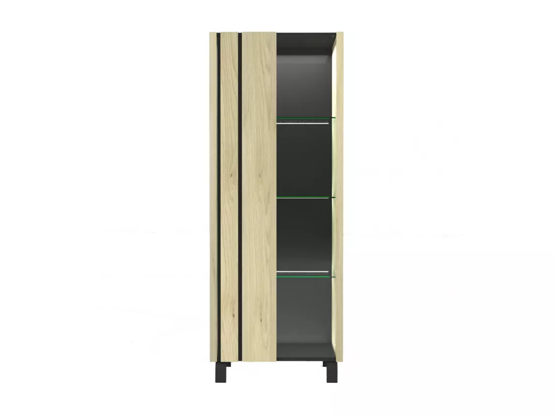 YUMA - Vitrine 1 Porte Réversible Effet Chêne et Leds
