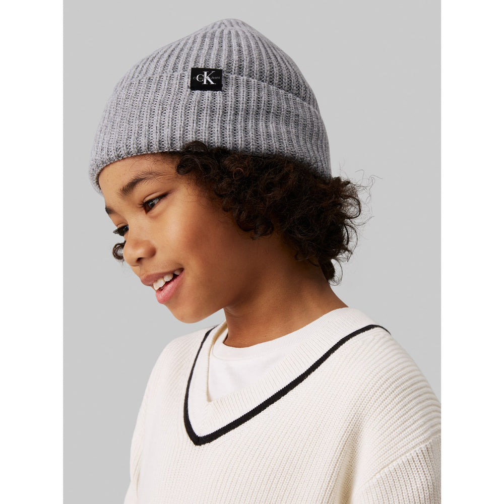 Køb Calvin Klein Grey Heather Monogram Rib Beanie
