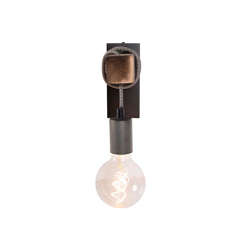 Smart industriële wandlamp zwart met hout incl. wifi G95 - Gallow