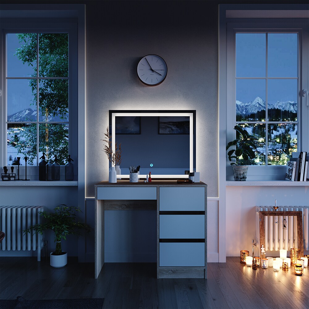 Vicco Schminktisch Sherry Sonoma Weiß 90 x 75 cm LED-Spiegel Frisiertisch modern