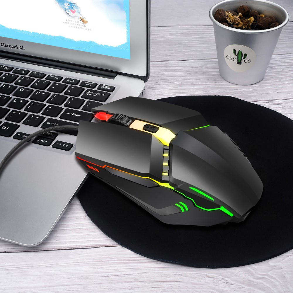 Optische USB Gaming Maus mit Kabel 1600 DPI mit RGB LED Beleuchtung und 4 Tasten - Schwarz