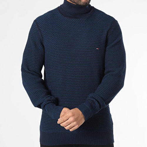 Pull Col Roulé 2 Tone Structure 3452 Bleu Marine