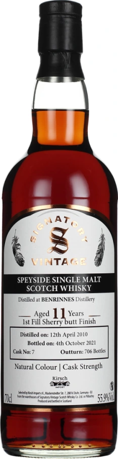 SIGNATORY BENRINNES 11 YEARS 2010 CASK STRENGTH 70CL