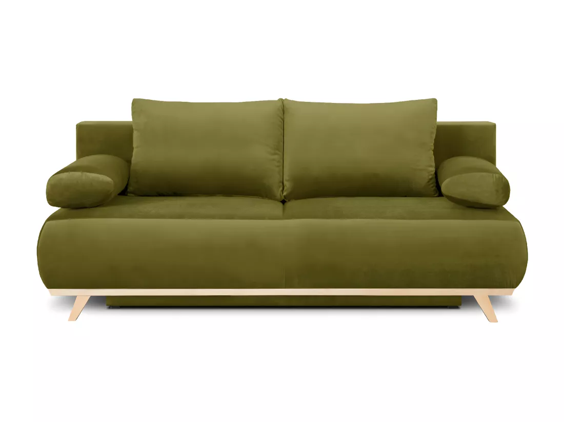 Canapé convertible 3 places avec coffre de rangement en velours vert olive - Laria