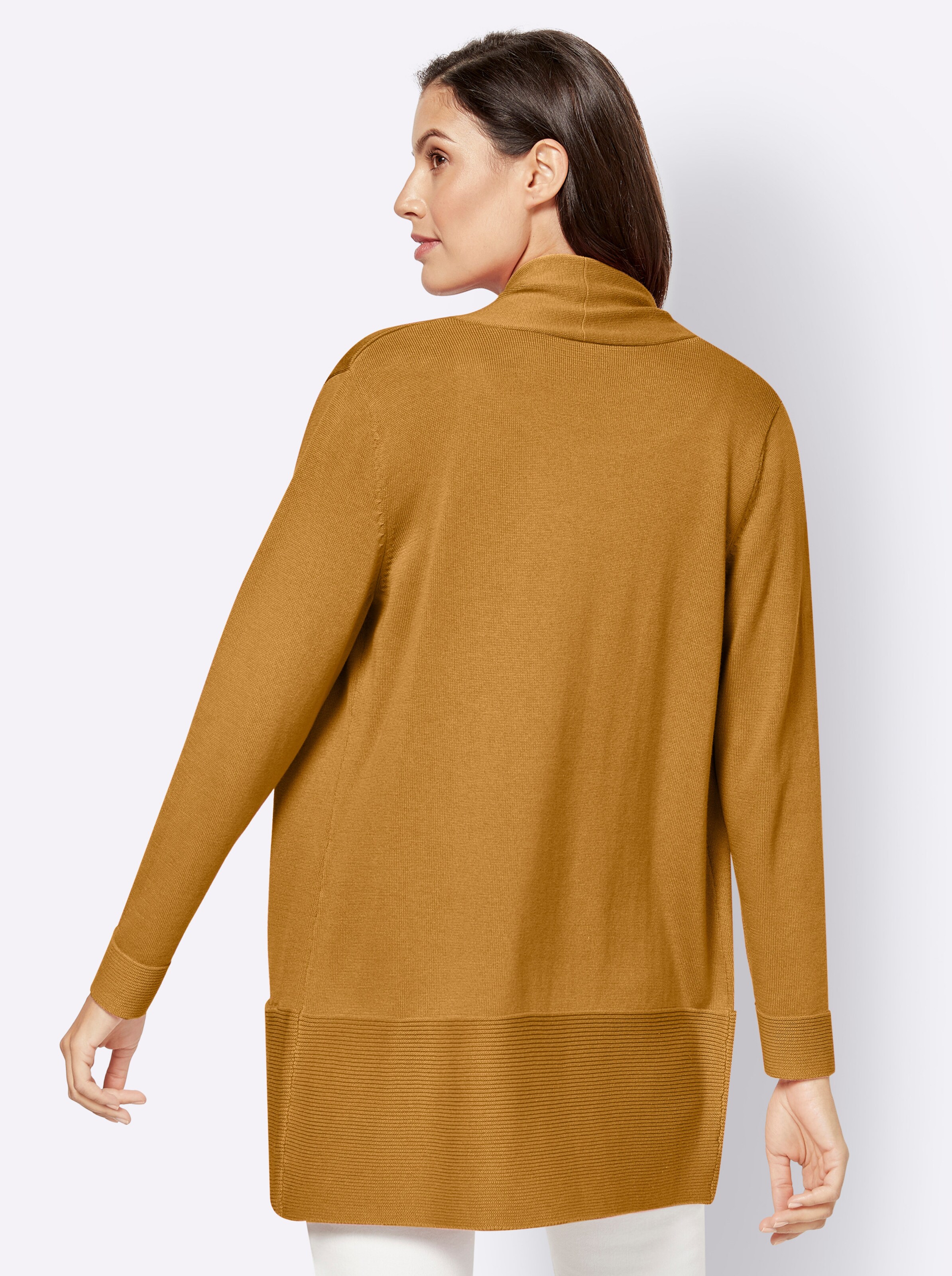 Longstrickjacke in curry