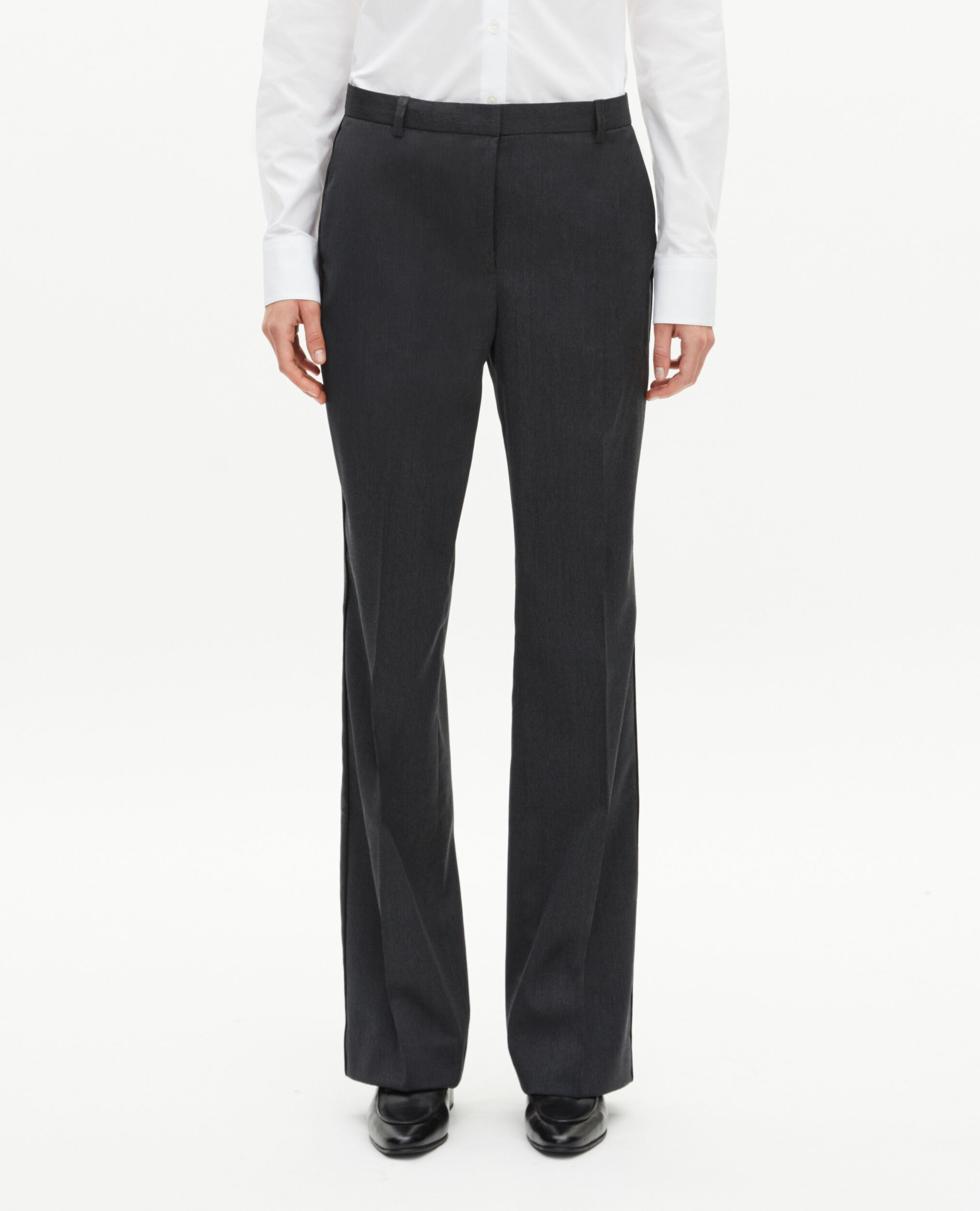 Pantalon droit en laine gris foncé