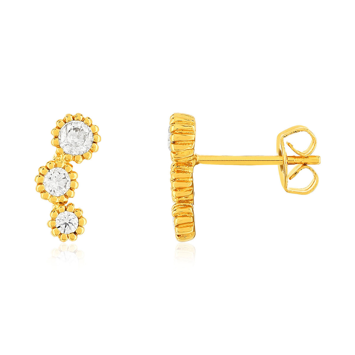 Boucles d'oreilles contours plaqué or jaune zirconias, motif rond.