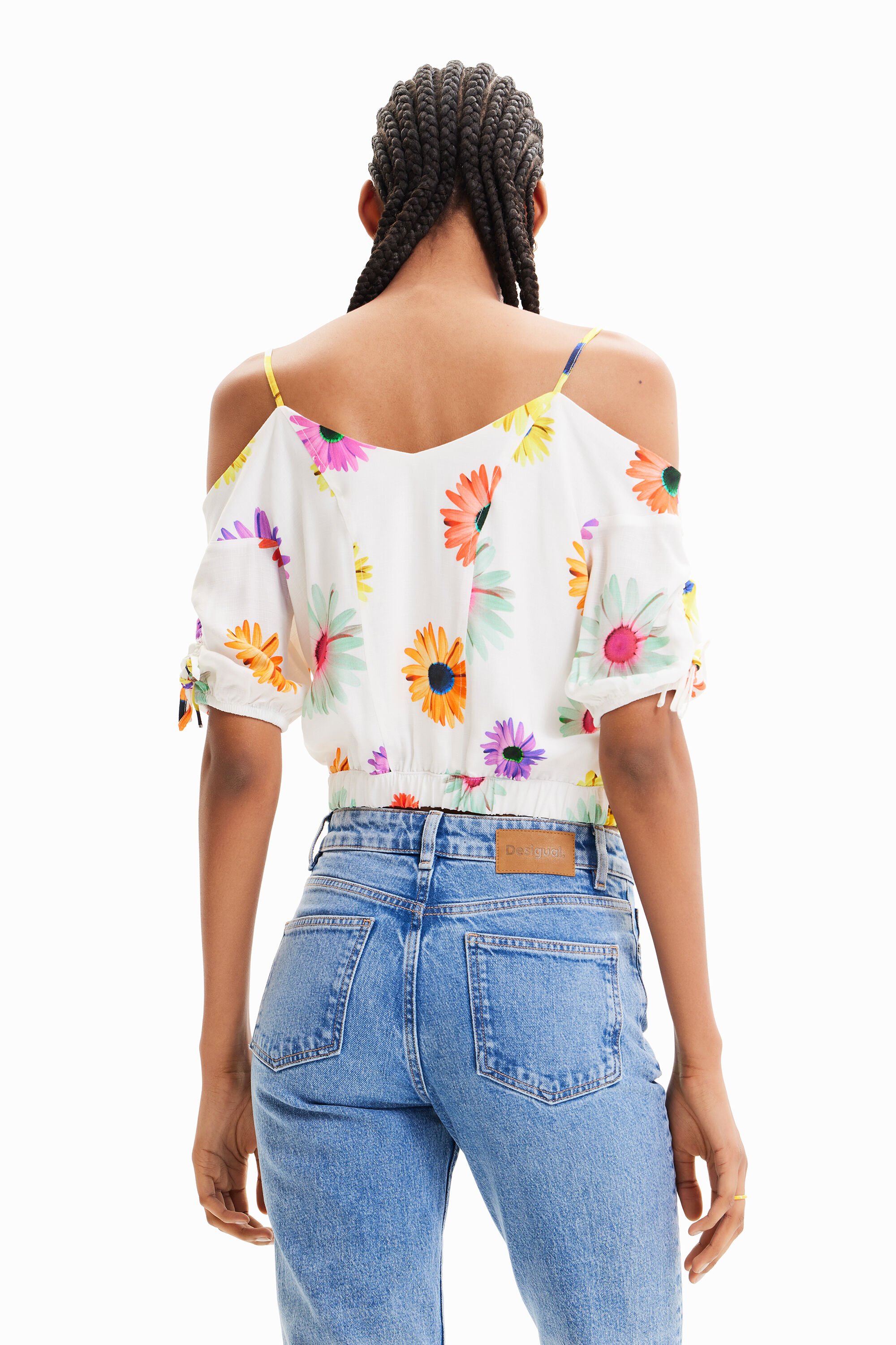 Blouse courte froncée fleurs