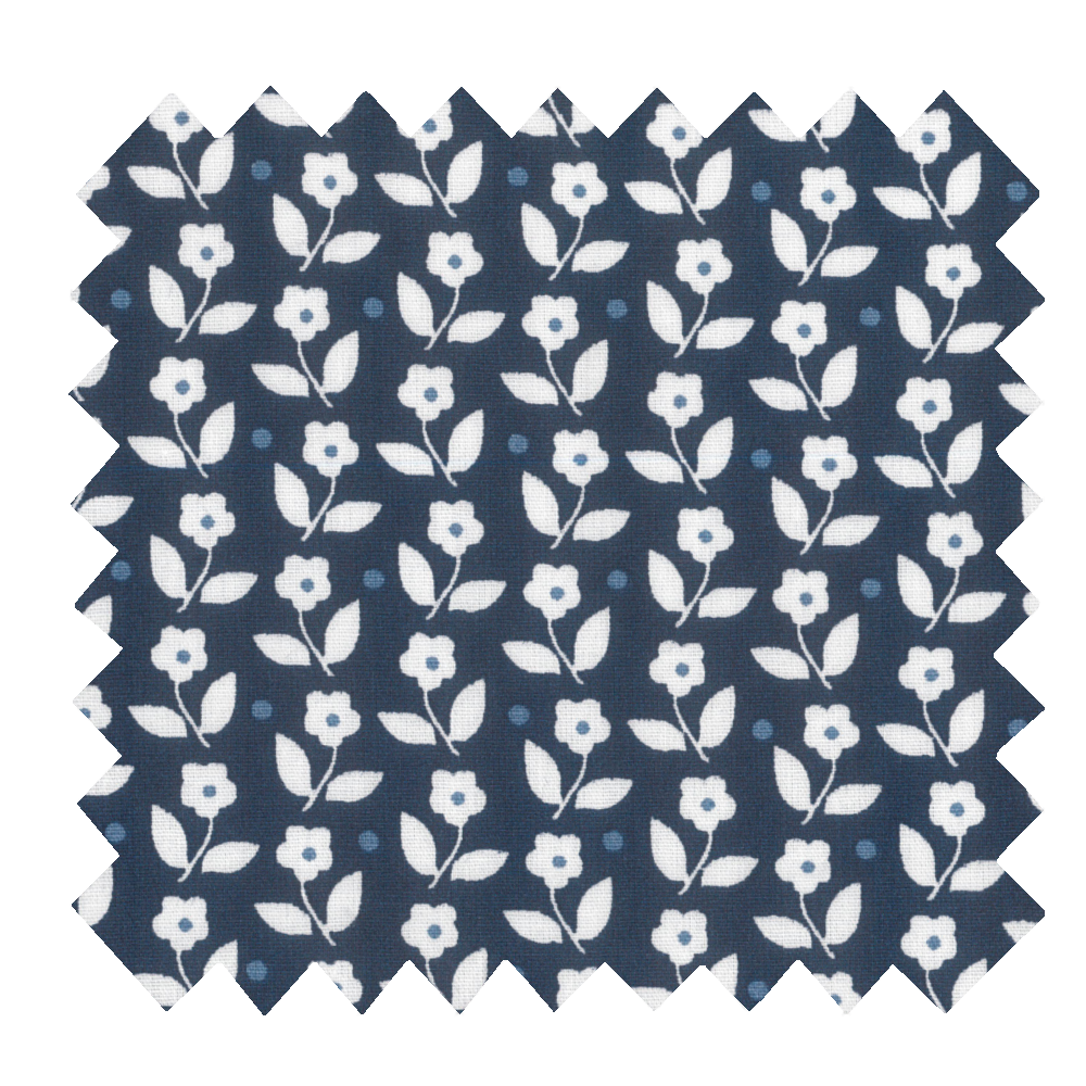Tissu Coton Au Mètre Ex1097 Fleurs Blanc Marine