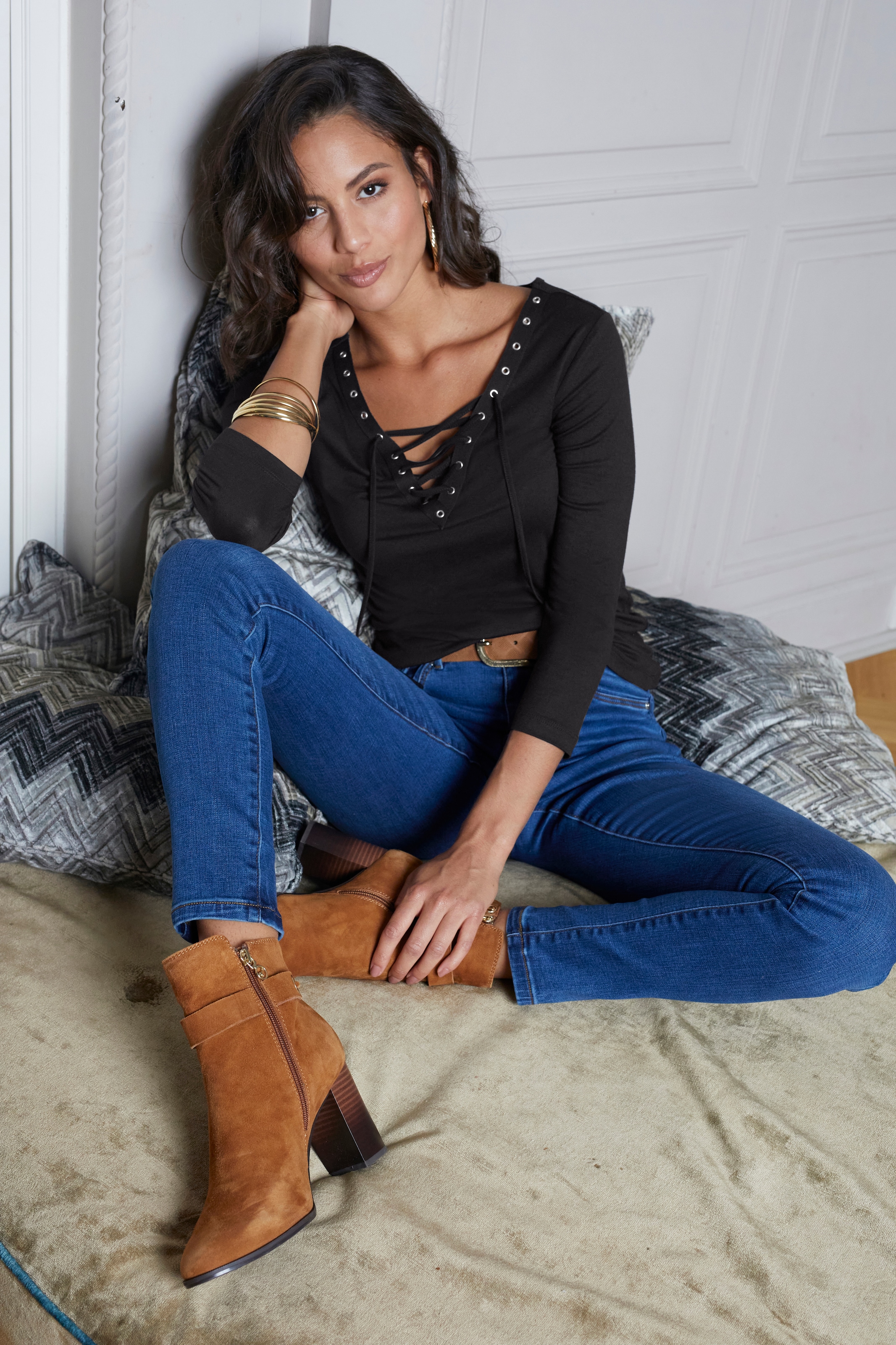 Laura Scott 3/4-Arm-Shirt , sehr figurbetont,  elastisches Material