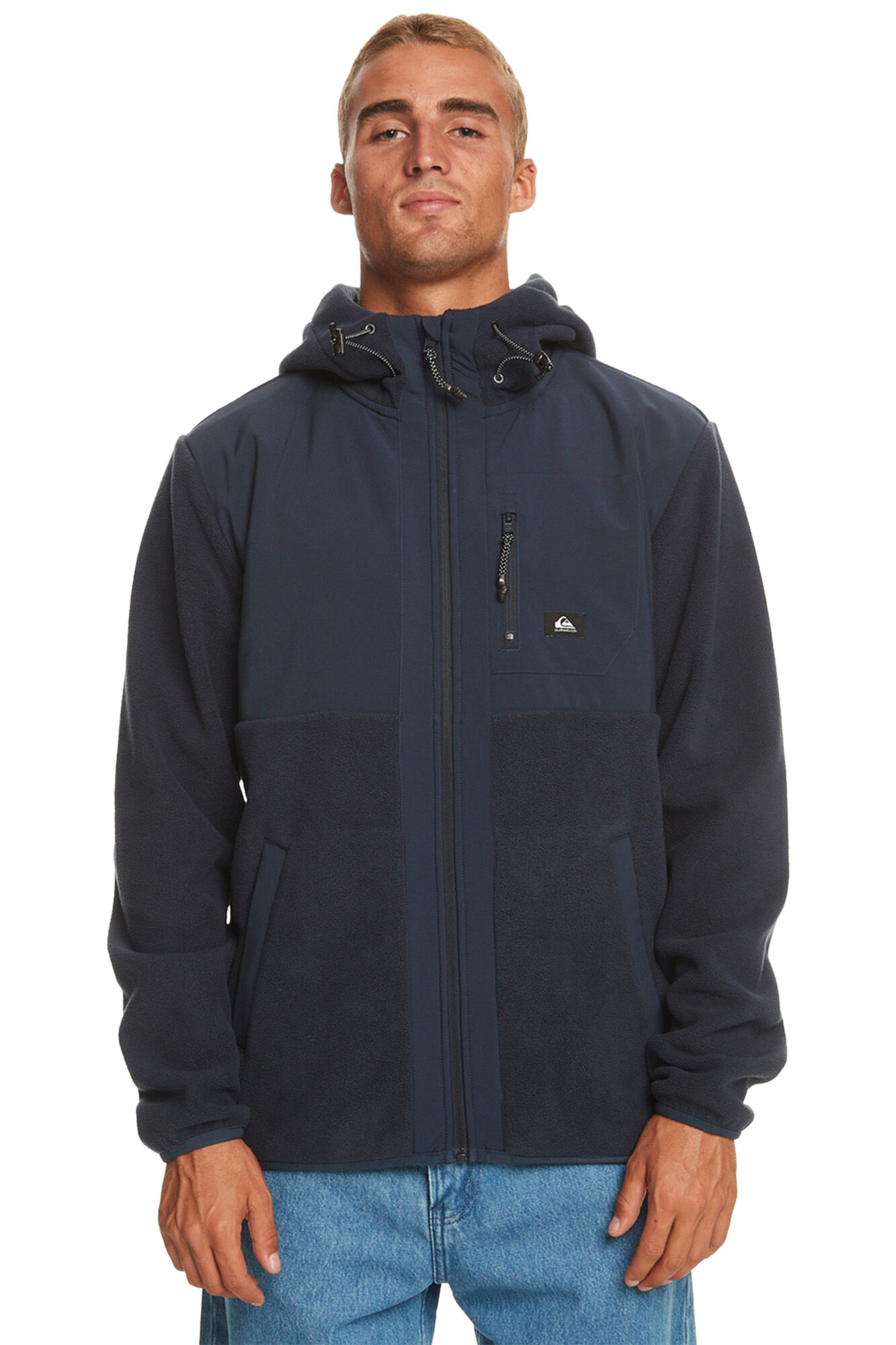 Casaco de lã polar masculino - Casaco de lã polar com capuz e fecho de correr