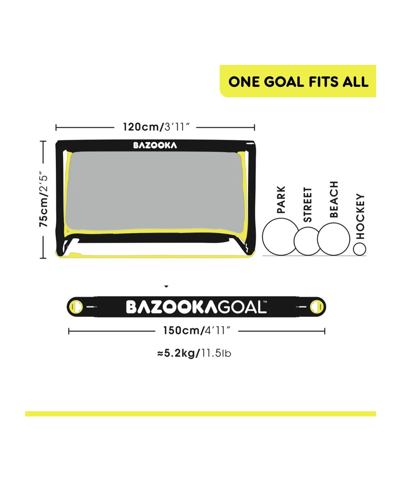 BAZOOKAGOAL Teleskoptor 120x75 cm Schwarz Gelb | Bazooka Tore für Funino Konzept | BG01