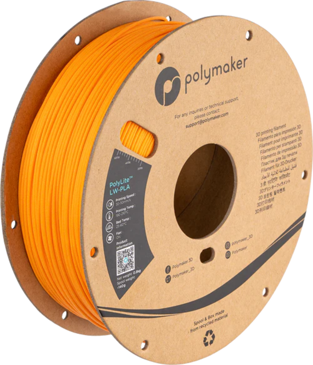 Polymaker  PolyLite LW-PLA Bright Orange, 1,75 mm / 800 g    Vorgeschäumtes PLA-Filament