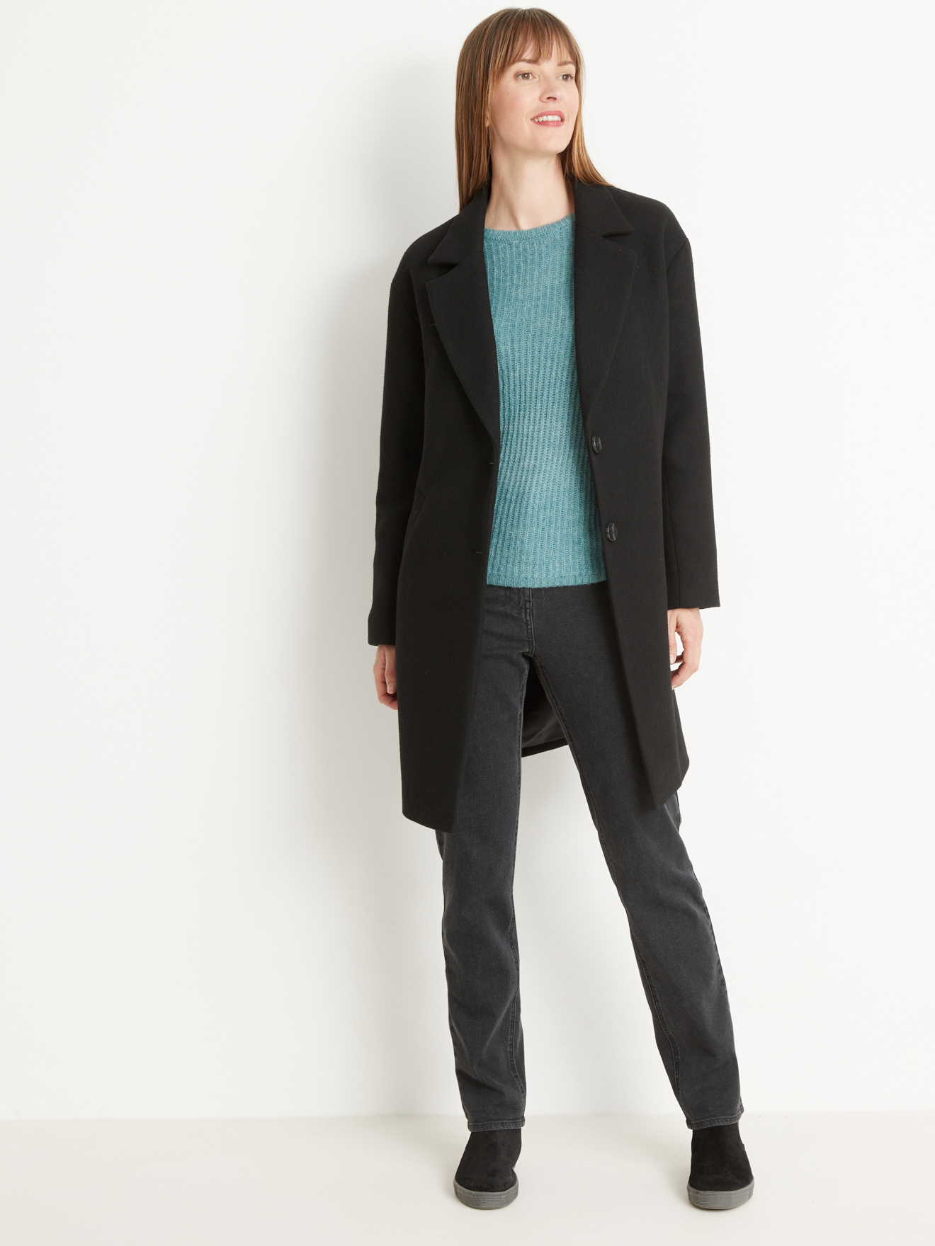 Manteau droit 13% laine longueur 3/4