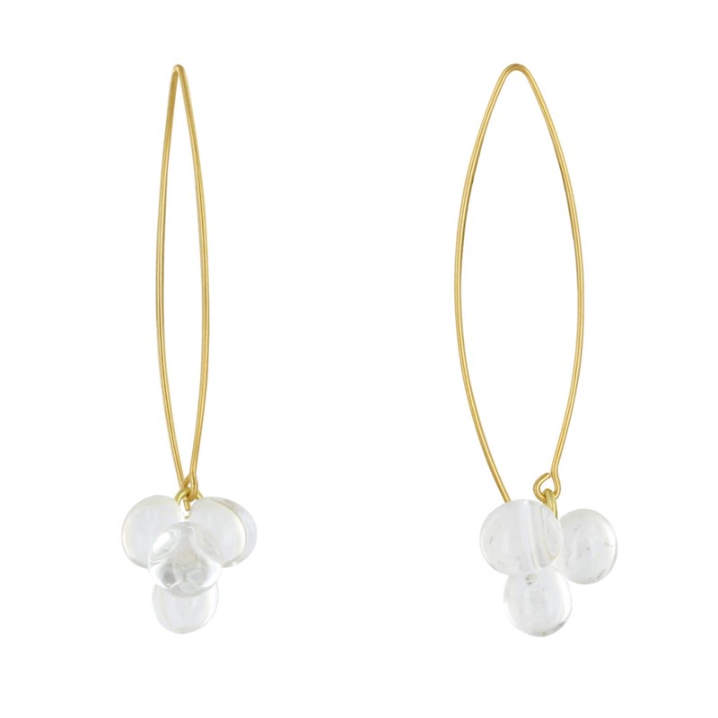 Boucles d'Oreilles Grand Crochet Laiton et Bouquet de Perles de Verre