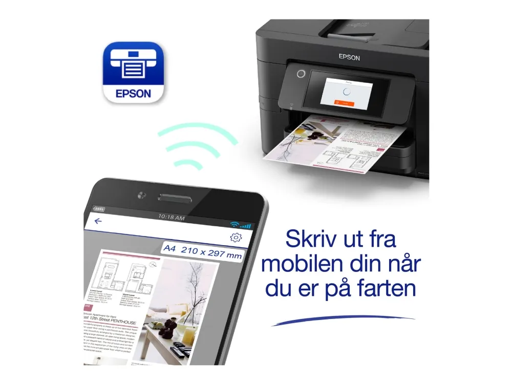 Epson WorkForce Pro WF-4825DWF - Multifunktionsprinter - farve - blækprinter - A4 (210 x 297 mm) (original) - A4/Legal (medie) - op til 25 spm (udskriver) - 250 ark - 33.6 Kbps - USB 2.0, LAN, Wi-Fi(n), USB vært