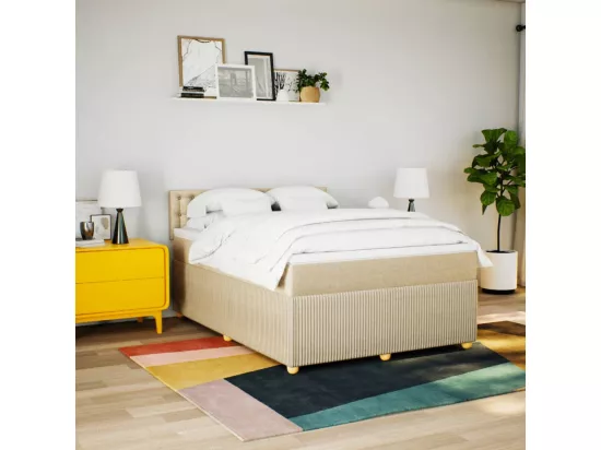 Sommier à lattes de lit avec matelas Crème 160x200 cm Tissu