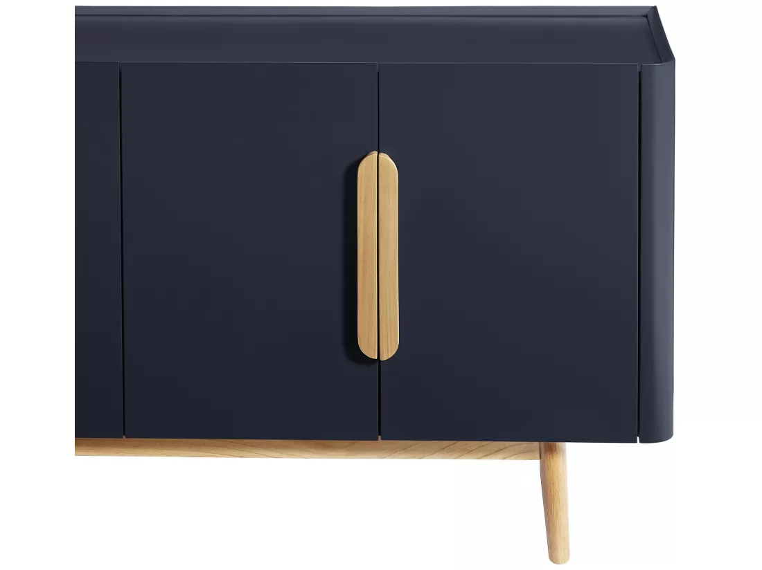 Buffet avec 4 portes en MDF et bois d'hévéa - Bleu et Naturel clair - DUNELON