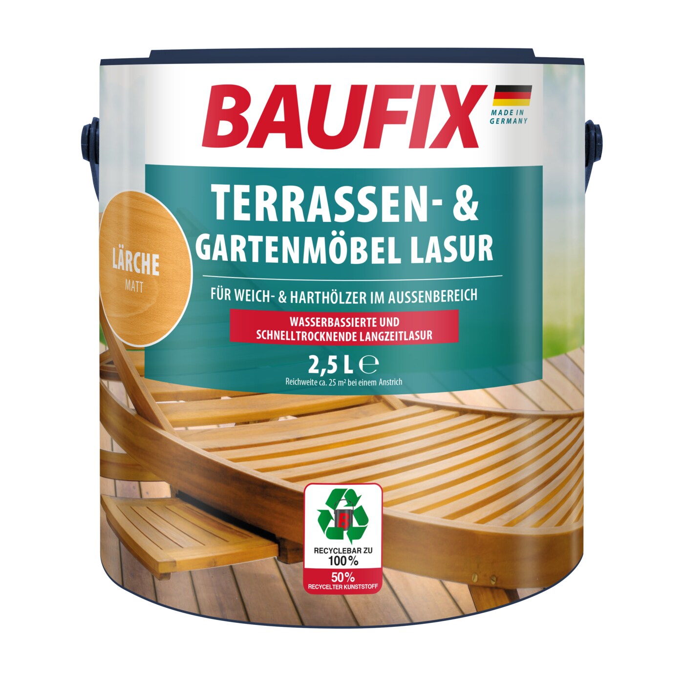 BAUFIX Terrassen- & Gartenmöbel-Lasur lärche matt, 2.5 Liter, Holzöl