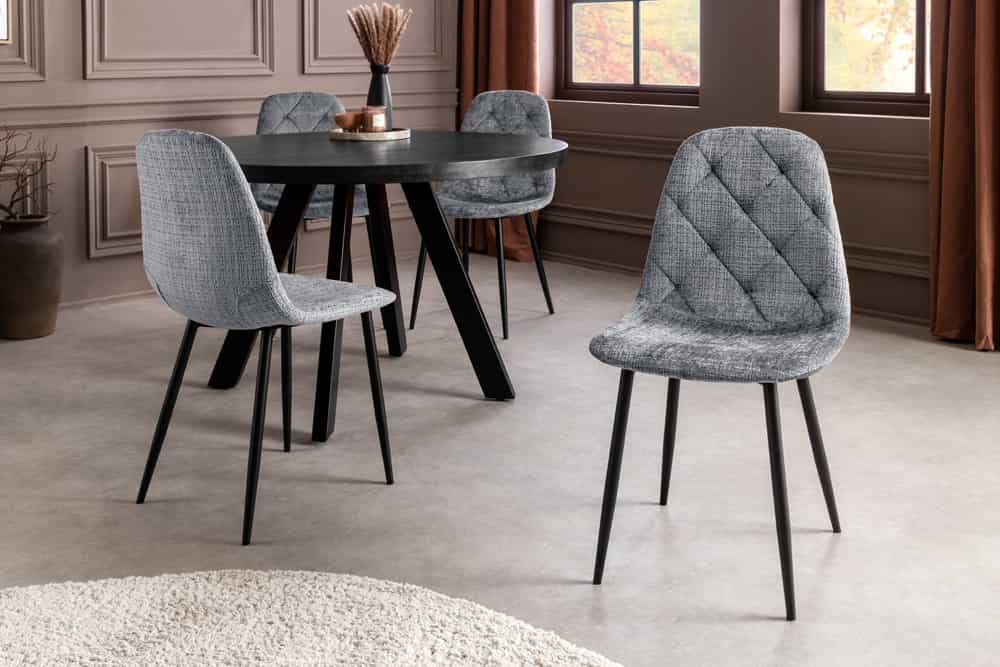 Stilvolles 2er-Set Stühle GLAMM grau Chenille Cremona schwarze Metallbeine