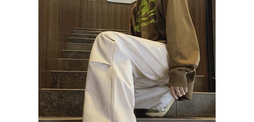farrahces - Mid Rise Plain Wide Leg Cargo Pants