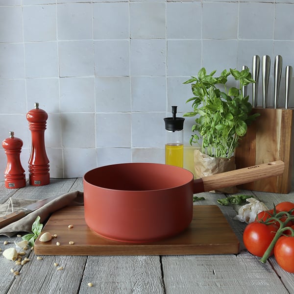 Casserole Ector induction aluminium revêtu manche en bois 20 cm rouge