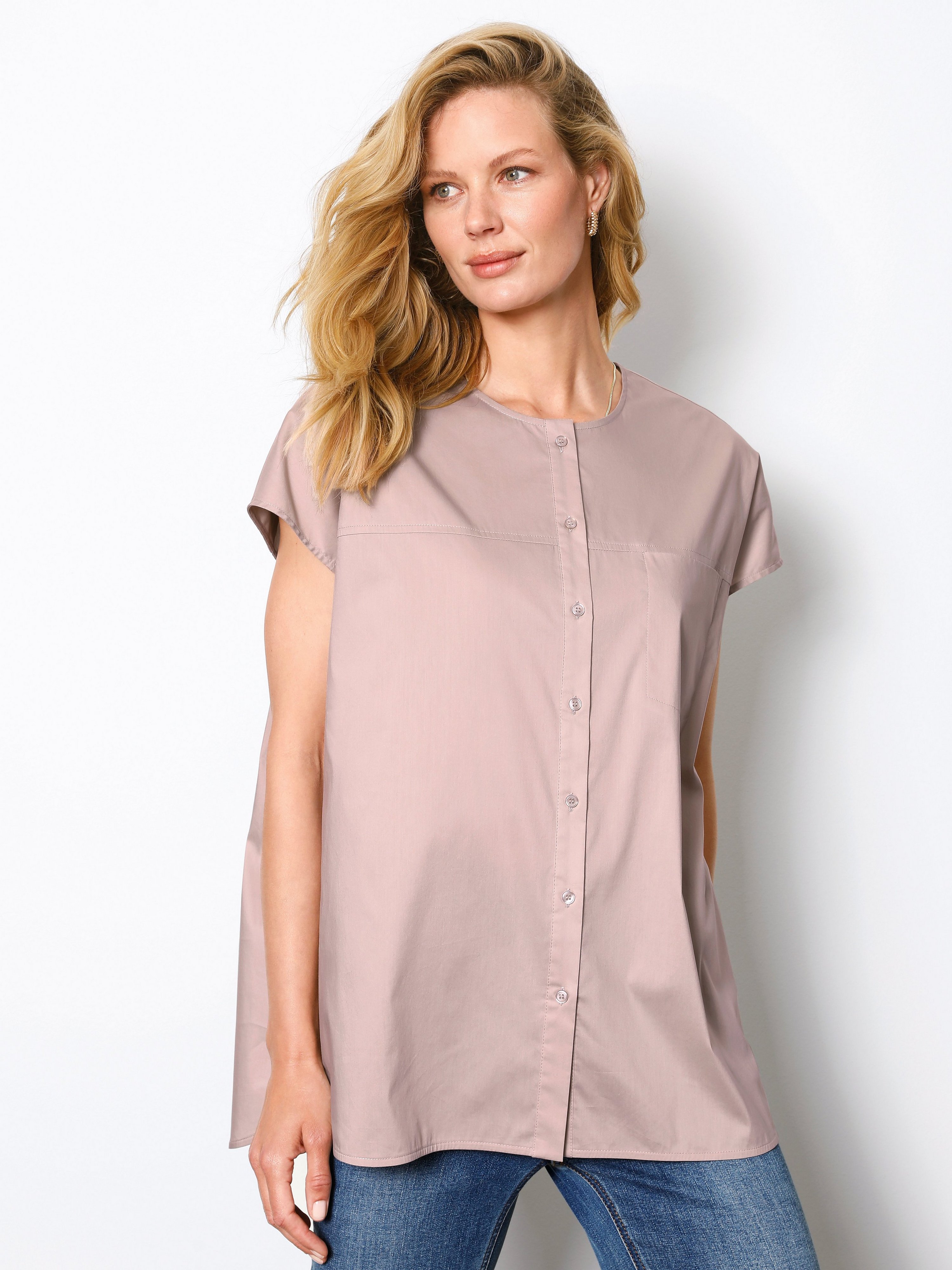 Long-Bluse mit überschnittener Schulter