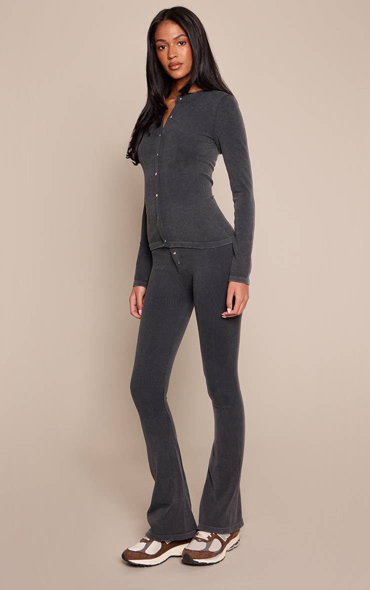 Noir Ensemble Coordonné Legging Évasé Côtelé Contour Avec Détails Boutonnés - Grande Taille