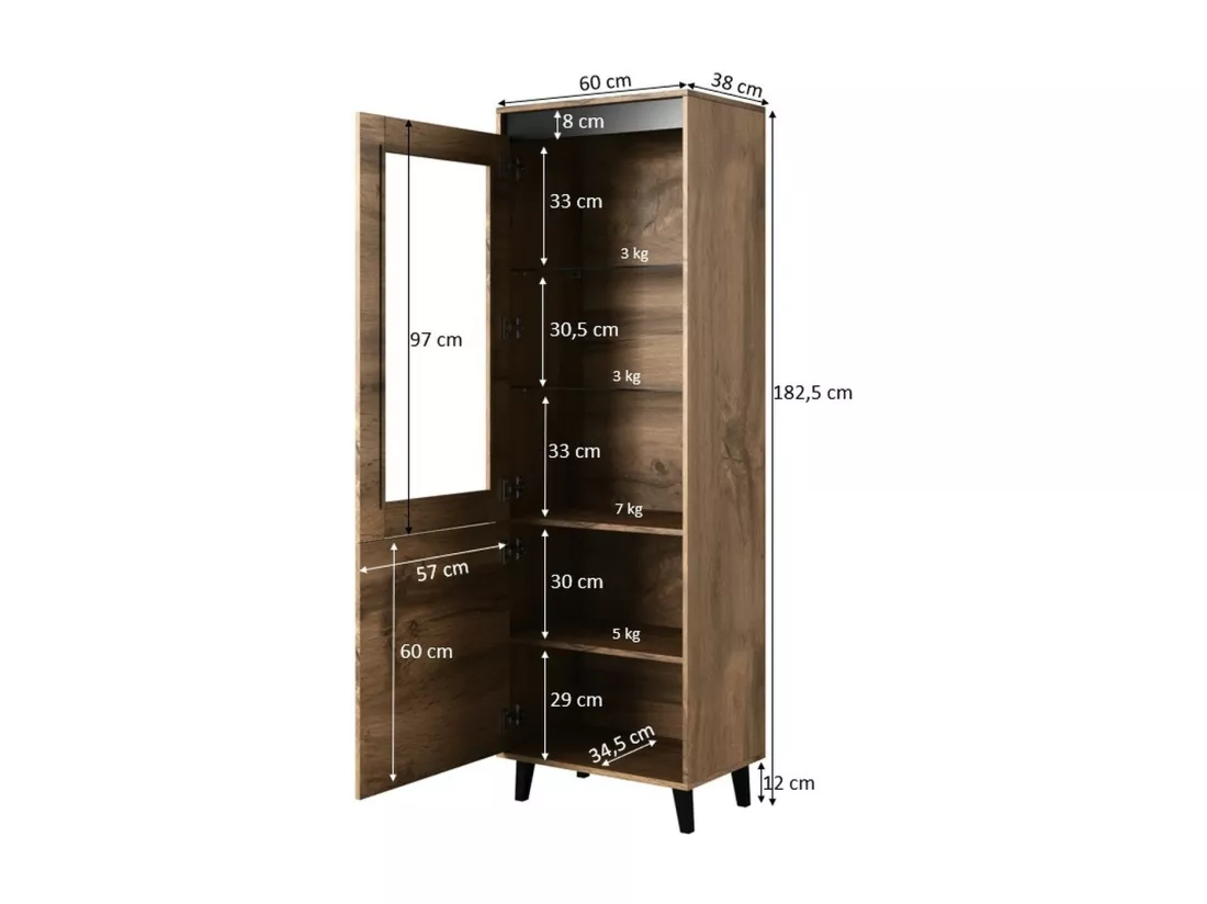 Vitrine aspect chêne wotan et gris anthracite Stik
