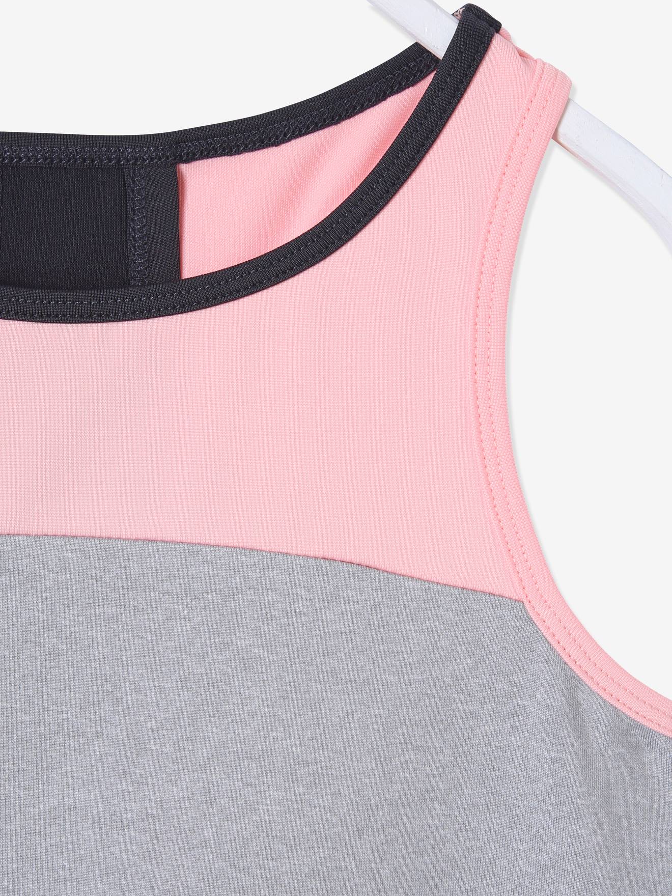 Regata esportiva feminina lisa cinza-escura com efeito de blusa.