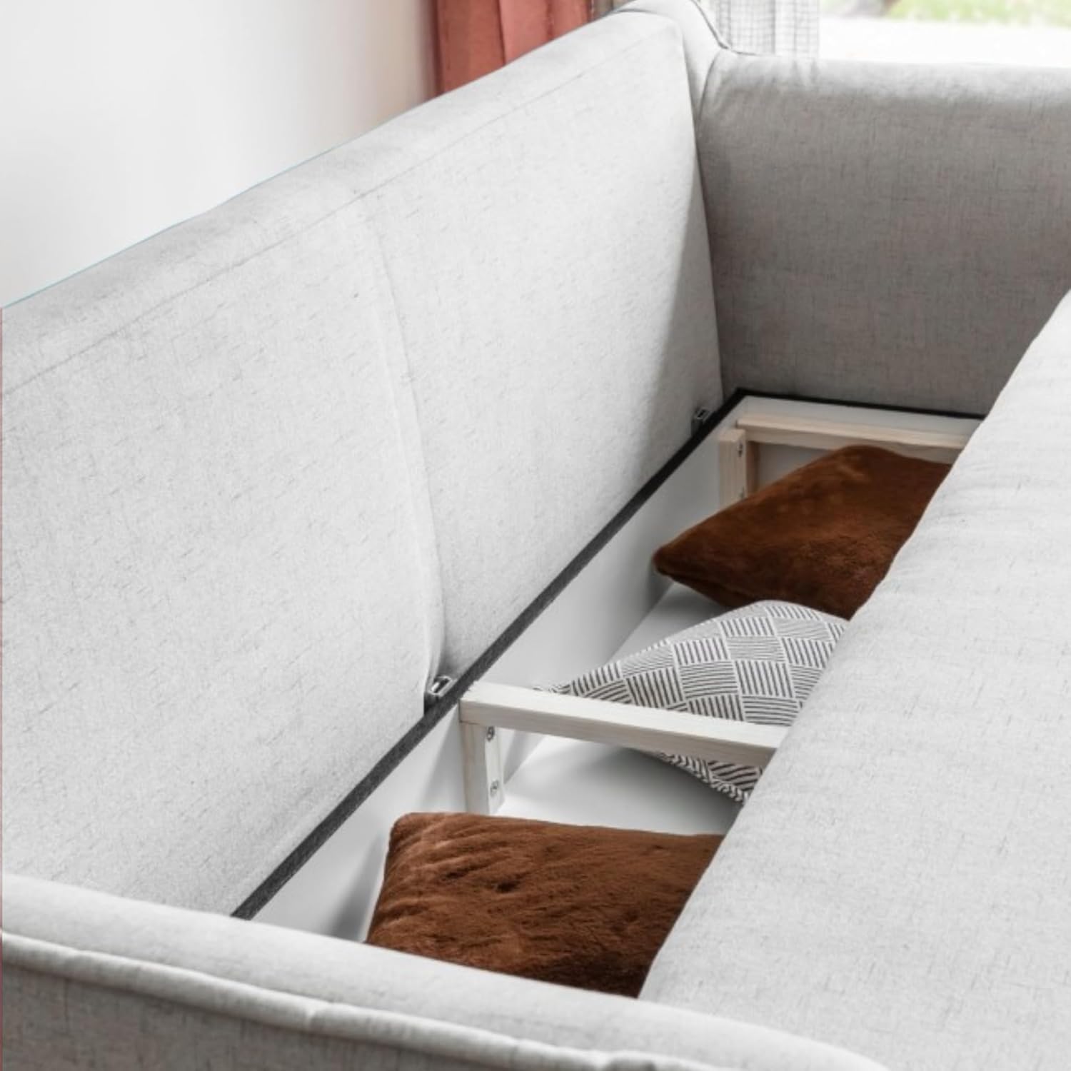 MIUFORM Charming Charlie Slim mit Bettkasten und mit Bettfunktion | 3 Sitzer Sofa | 225 x 90 x 85cm | Klappsofa mit Schlaffunktion | Schlafsofa klappbar (Beige)