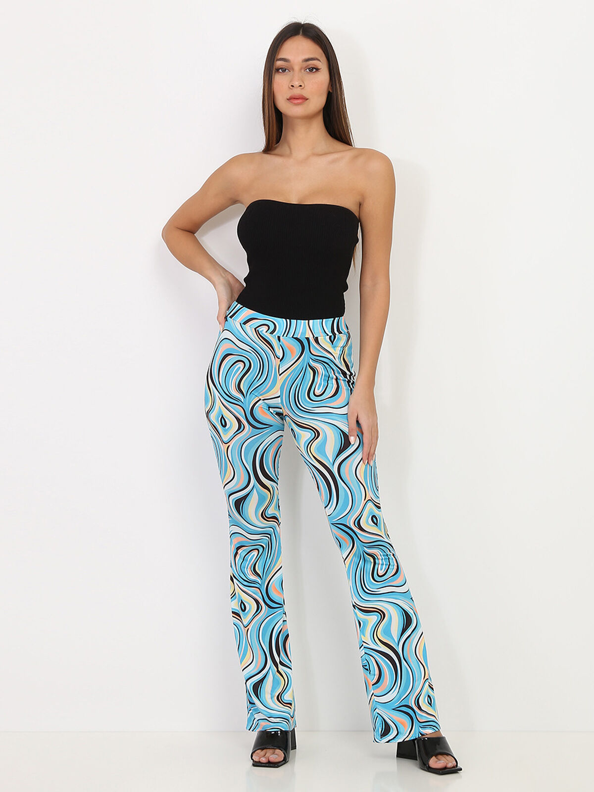 Pantalon évasé à motif rétro- Bleu