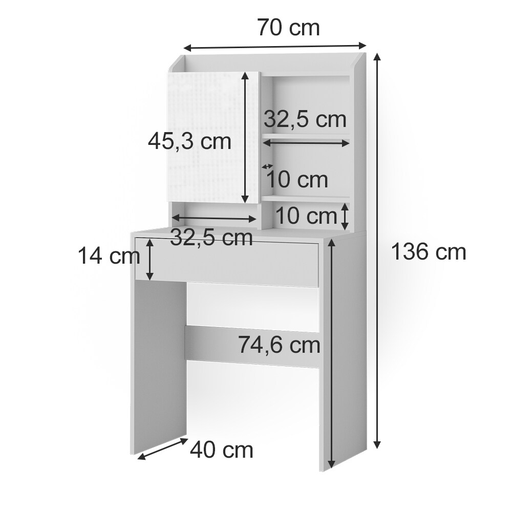 Vicco Schminktisch Frisiertisch Frisierkommode Laura Weiß 70x136 cm Spiegelschrank modern Schlafzimmer Kommode Schminkspiegel Schrank Schublade Kosmetiktisch Make-Up-Tisch