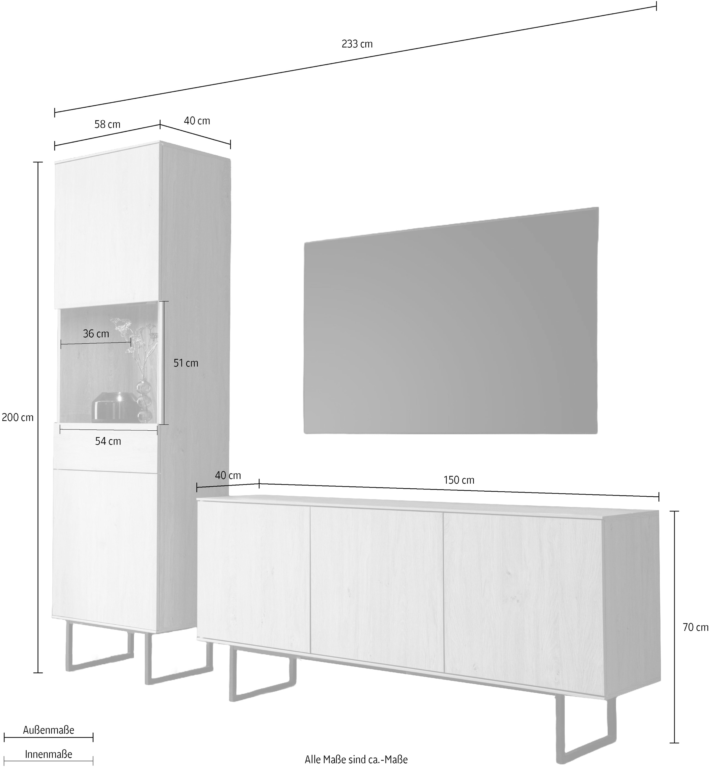 Home affaire Wohnwand »Lund, moderne Anbauwand, Wohnzimmer-Set in Stone Oak« 2 Stk. tlg.