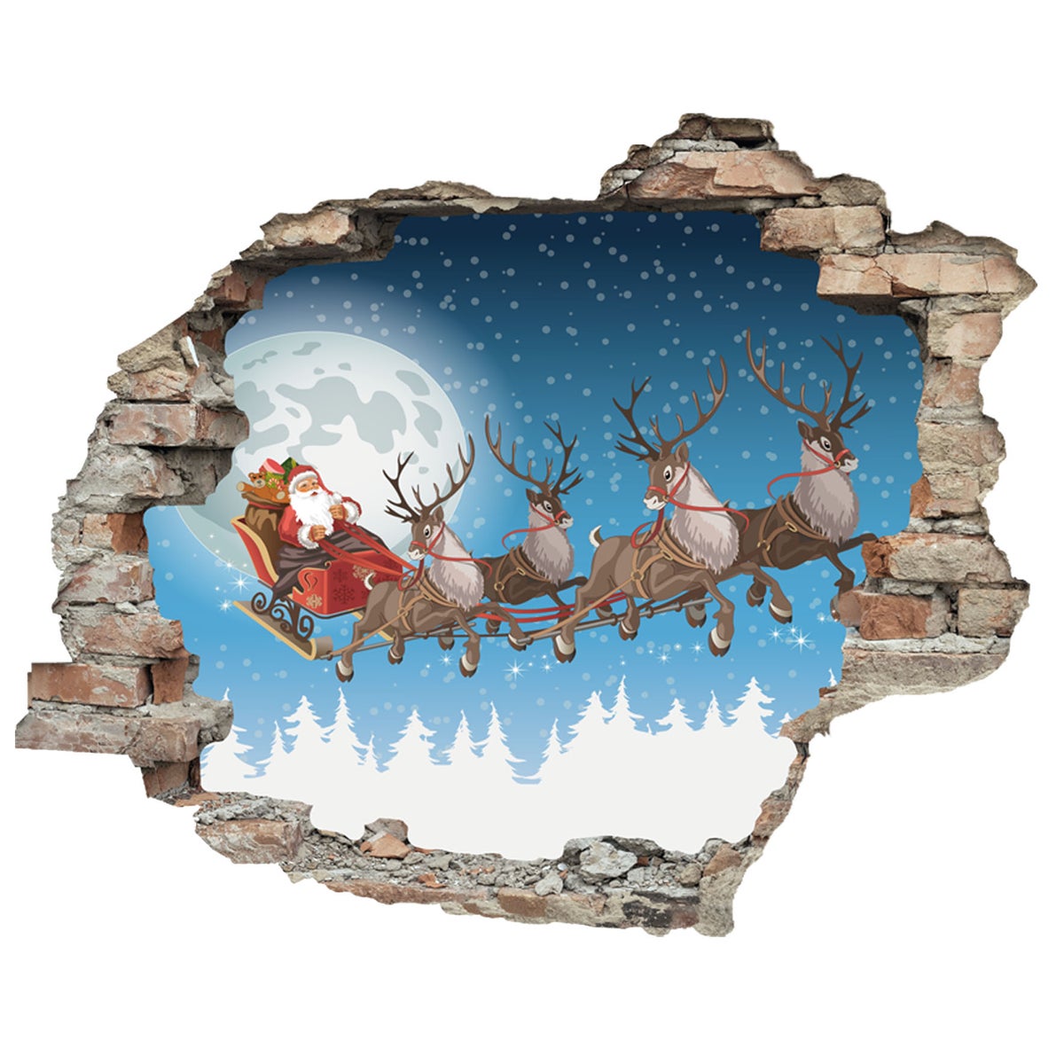 3D muursticker zelfklevende sticker Vliegende Kerstman WS16029_60x50 cm Kerst wanddecoratie