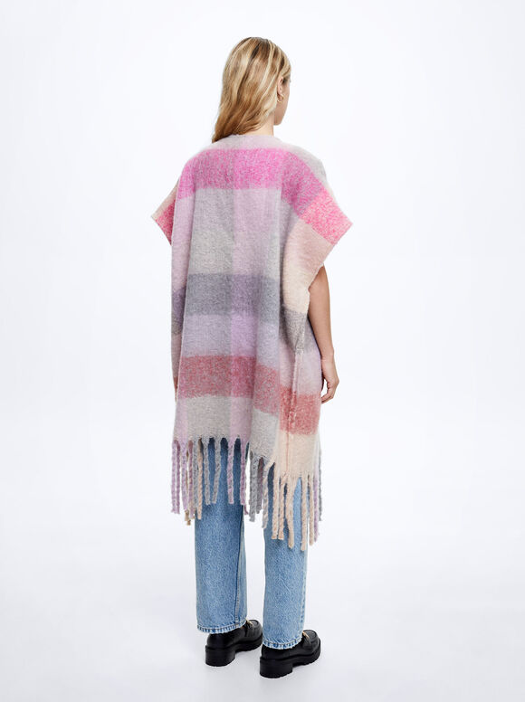 Poncho listrado com franjas - Rosa