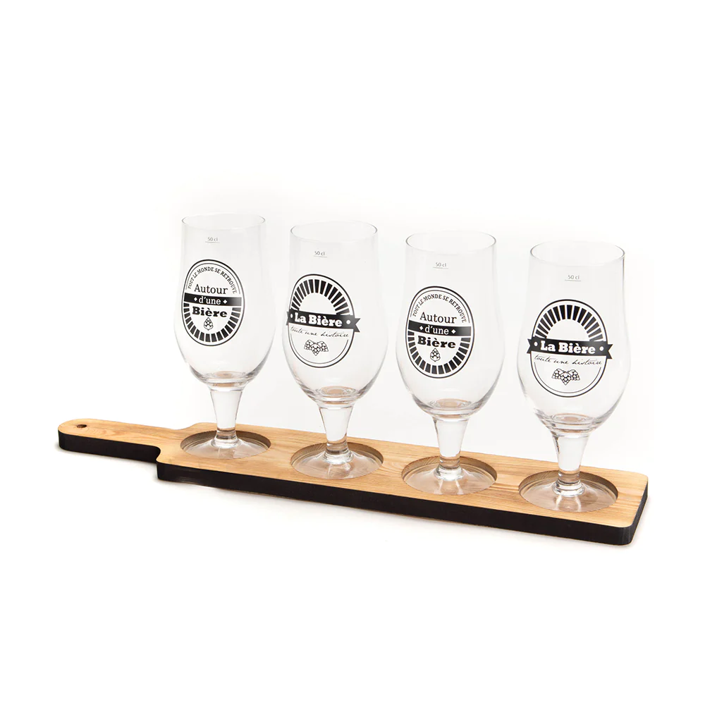 Set de 4 verres et sa planche de service Autour de la bière Amadeus
