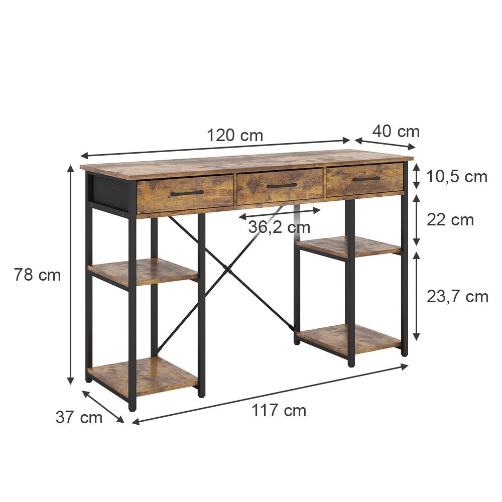 Vicco Schminktisch Chino Eiche 120 cm mit 3 Schubladen