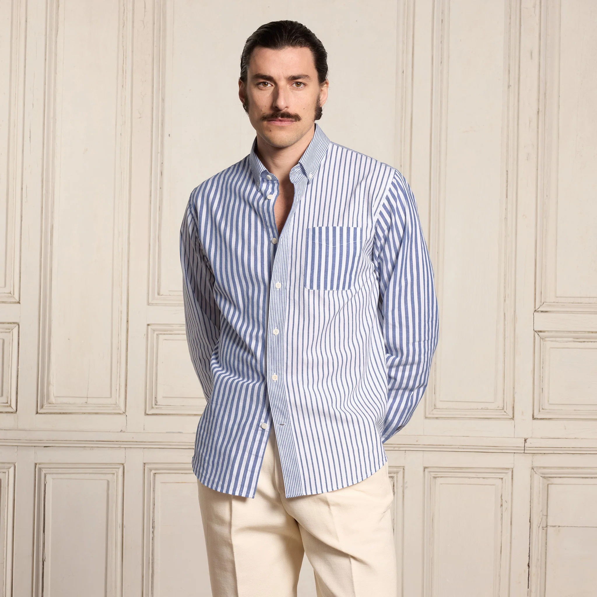 Blue striped cotton and linen shirt